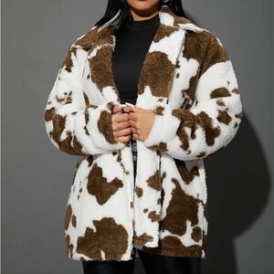 Cow Print Teddy/Sherpa Jacket Small